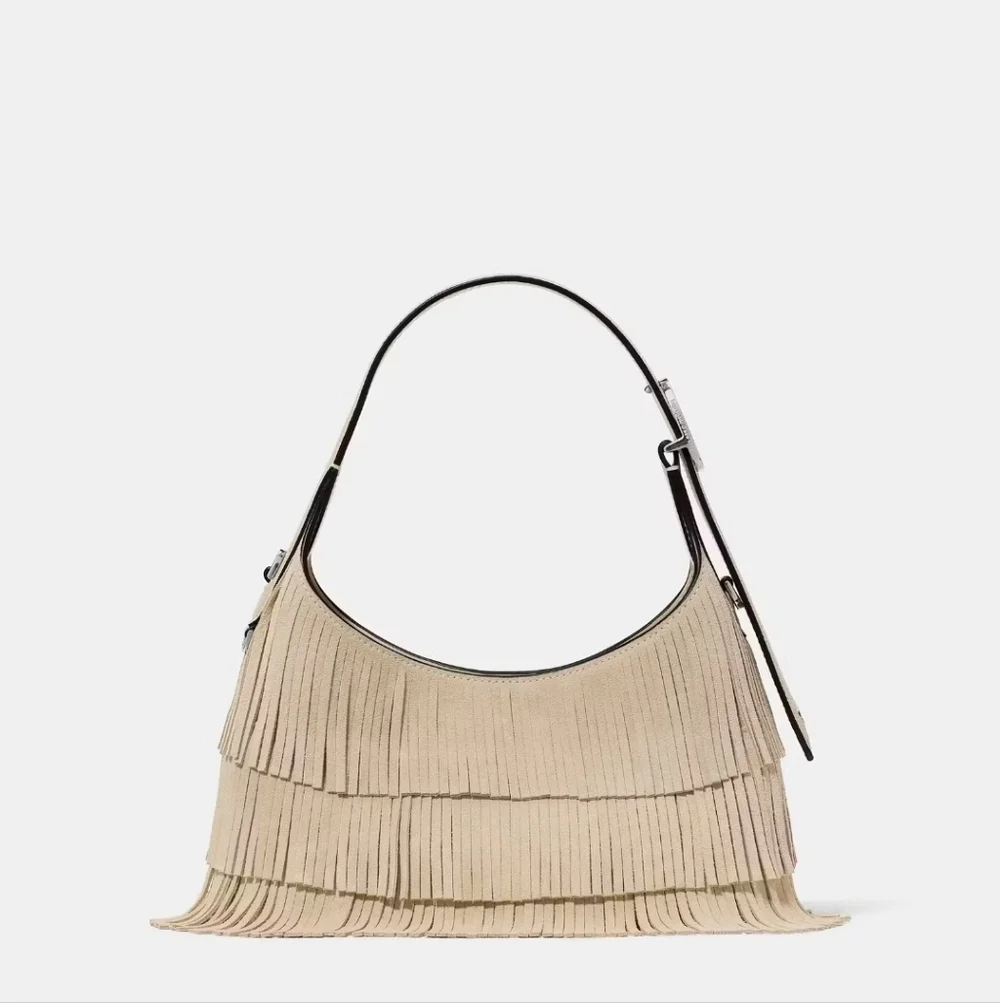 Kate Spade 454 Suede Fringe Mini Crossbody Bag, Light Sand